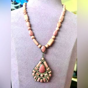 Vintage Sterling Silver and Rhodochrosite Designer Necklace